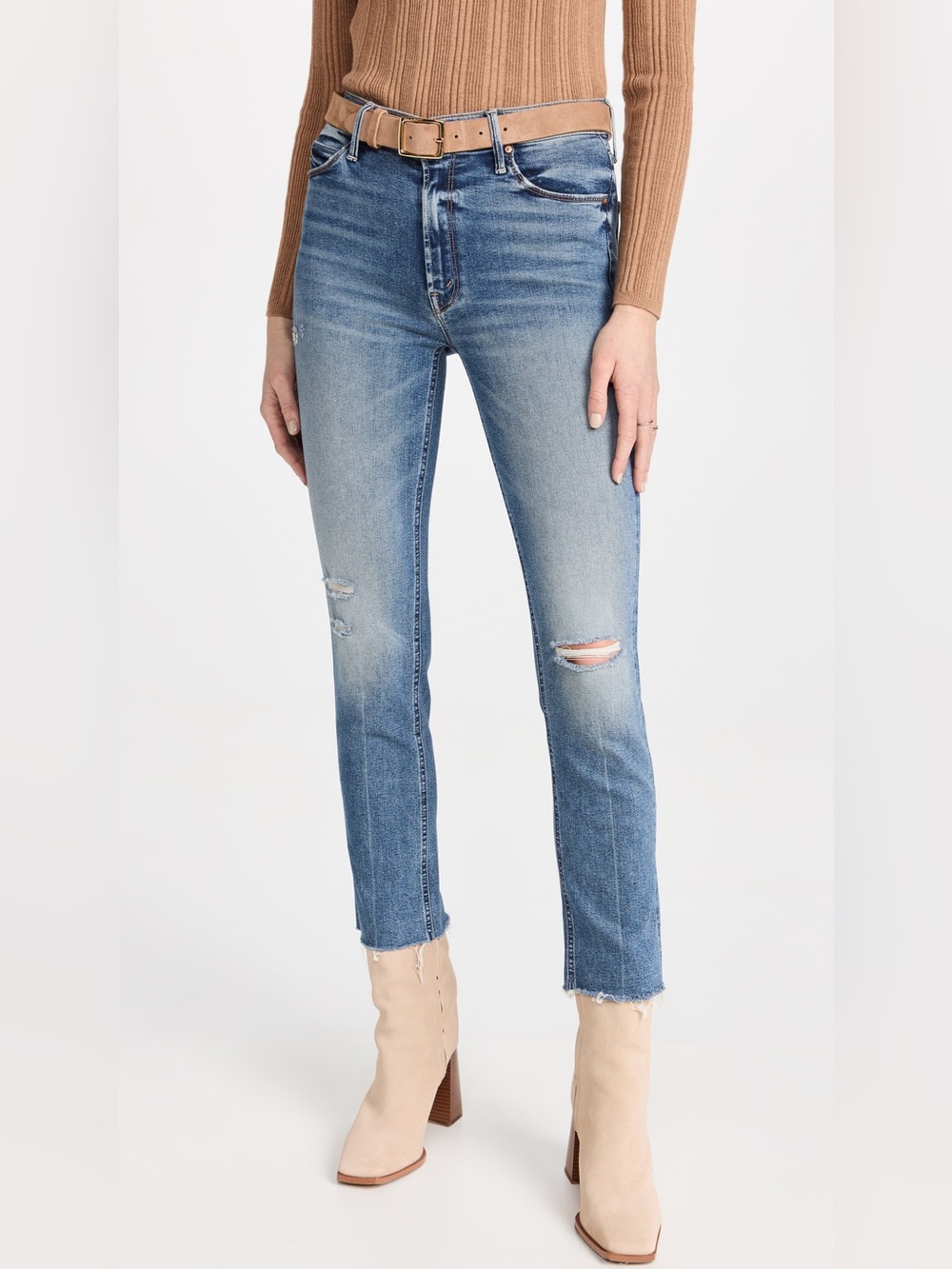Mother Mid Rise Dazzler Ankle Fray Jeans Going In Circles Wash Size 32 Like New